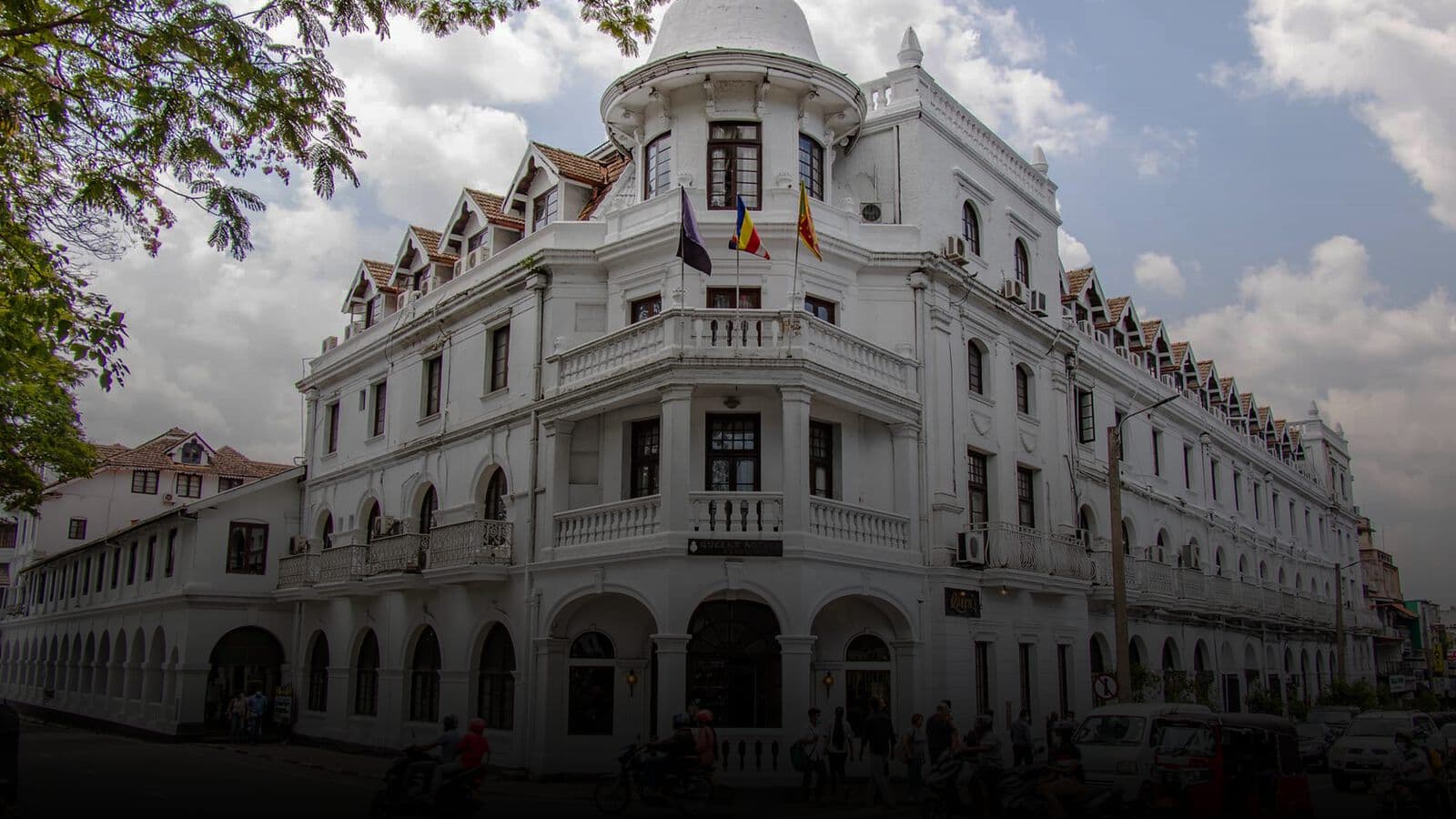 The colonial frontage of the Queen's Hotel in Kandy