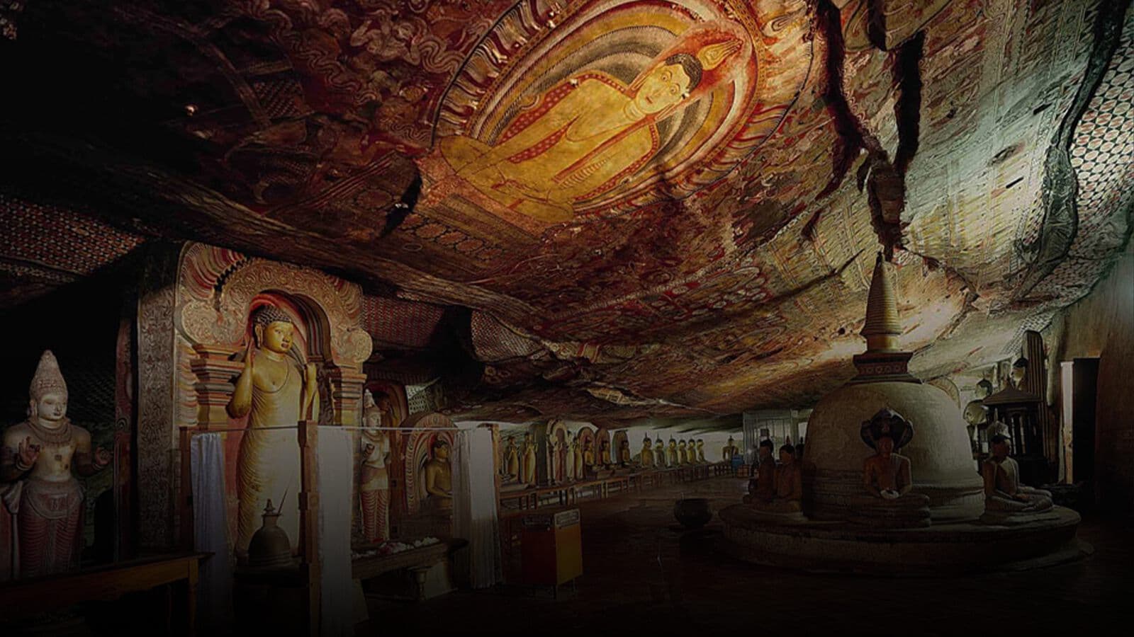 Painted ceiling murals in the Dambulla cave temple